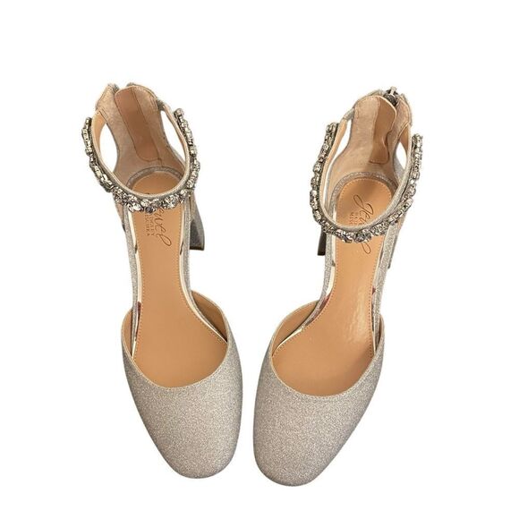 Jewel Badgley Mischka Cathleen Block Heels Glitter Silver Size 7 NEW - Picture 2 of 5